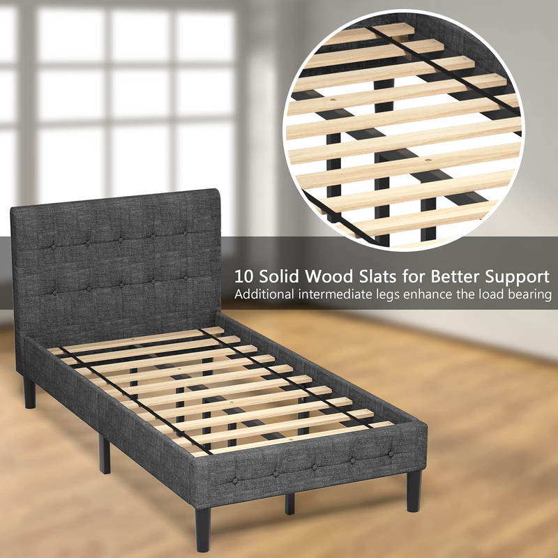 Upholstered Bed Frame, Platform Bed with Button Tufted Headboard