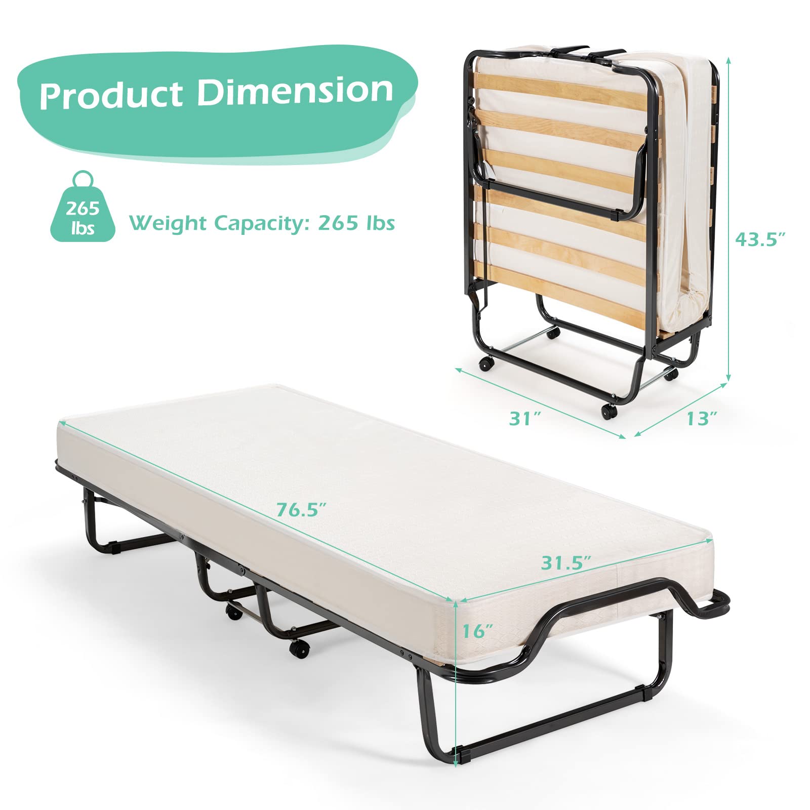 KOMFOTT Folding Bed with 4 Inch Mattress, Storage Cover and Memory Foam Mattress