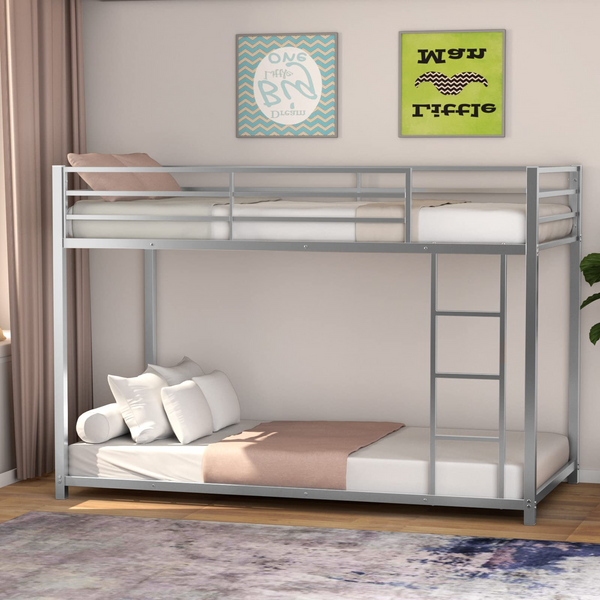 KOMFOTT Bunk Bed Twin Over Twin Metal Bed - Sturdy Steel Bed Frame with Stairs and Guard Rails Heavy Duty Space