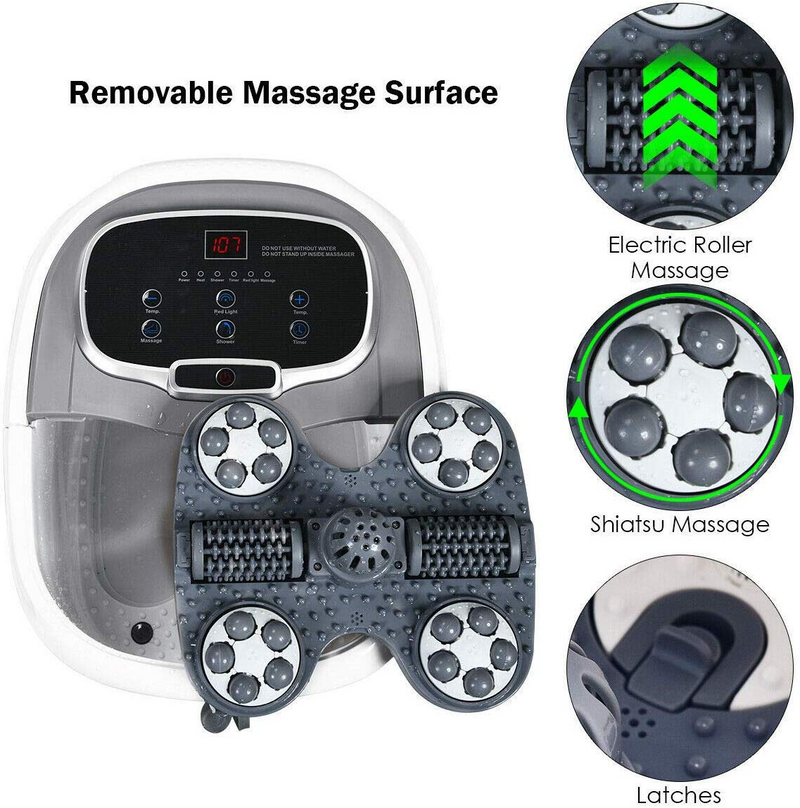 Foot Spa Bath Massager w/Heat, Adjustable Water Shower, Motorized Shiatsu Massage Balls, Time & Temper Control