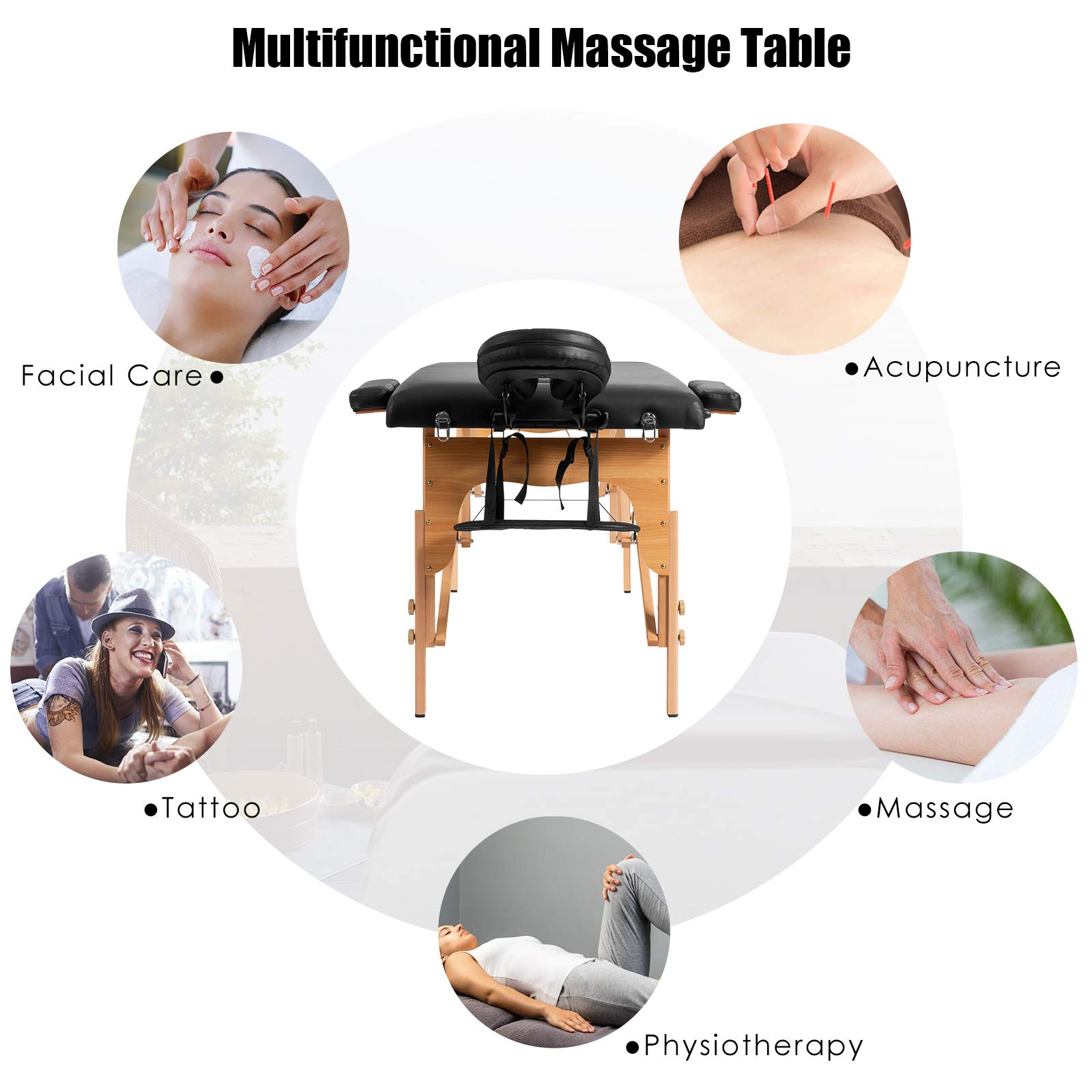 KOMFOTT Portable Massage Bed Height Adjustable with Carry Case & Face Cradle