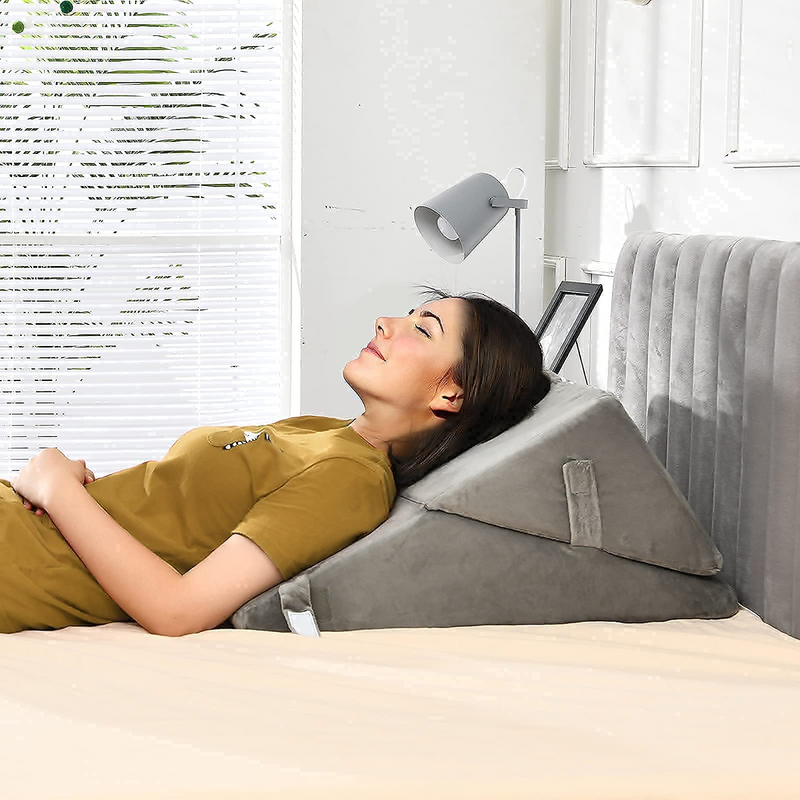 Bed Wedge Pillow with Adjustable Back Support Detachable Headrest