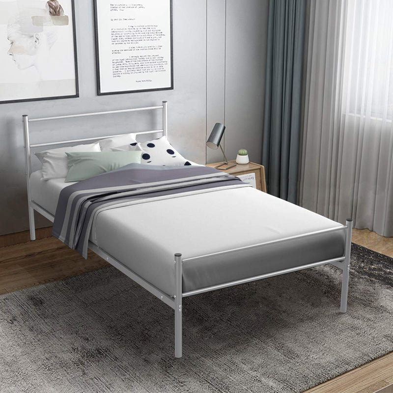 Metal Bed Frame Twin Size, Platform Bed with Headboard and Footboard (Silver)