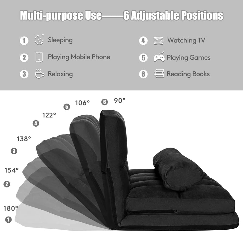 Various Colours Available 6-Position Adjustable Floor Sofa with 2 Pillows