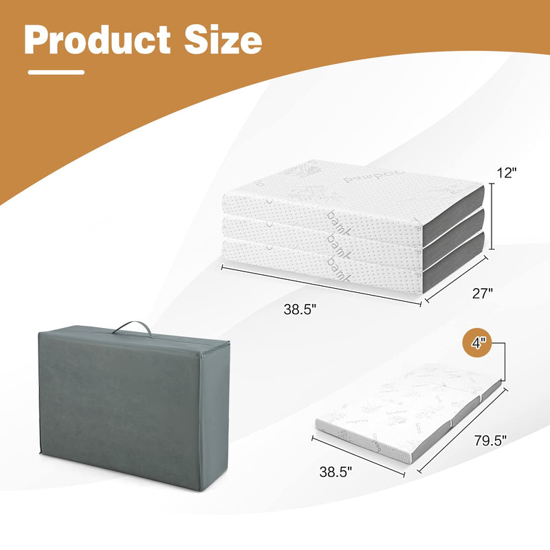 KOMFOTT 4" Tri-Folding Mattress with Storage Bag, Cool Gel Memory Foam Mattress with Bamboo Cover