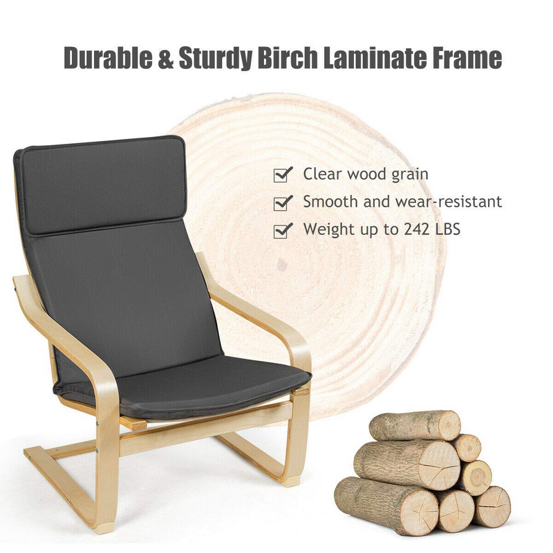 Wooden Lounge Chair with Ottoman, Modern Accent Armchair Leisure Chair with Removable Cushion