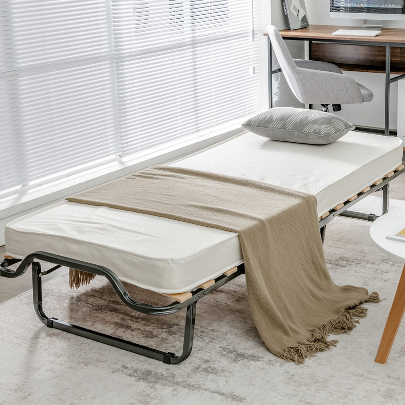 KOMFOTT Folding Bed with 4 Inch Mattress, Rollaway Guest Bed w/Memory Foam & Sturdy Steel Frame