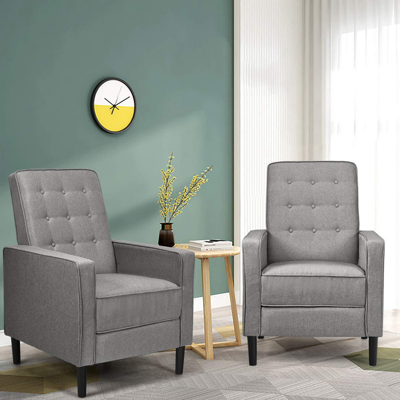 Komfott Push Back Recliner Chair, Modern Fabric Recliner w/Button-Tufted Back