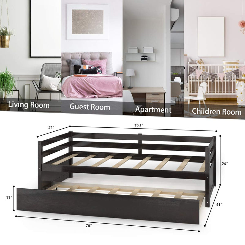 KOMFOTT Twin Size Wooden Daybed with Trundle Bed Set