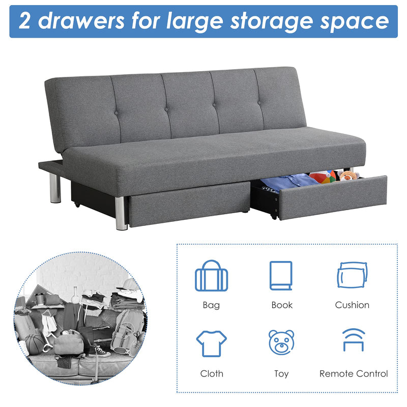 3-Seat & 3 Adjustable Angles Convertible Sofa Bed w/ 2 Large Drawers