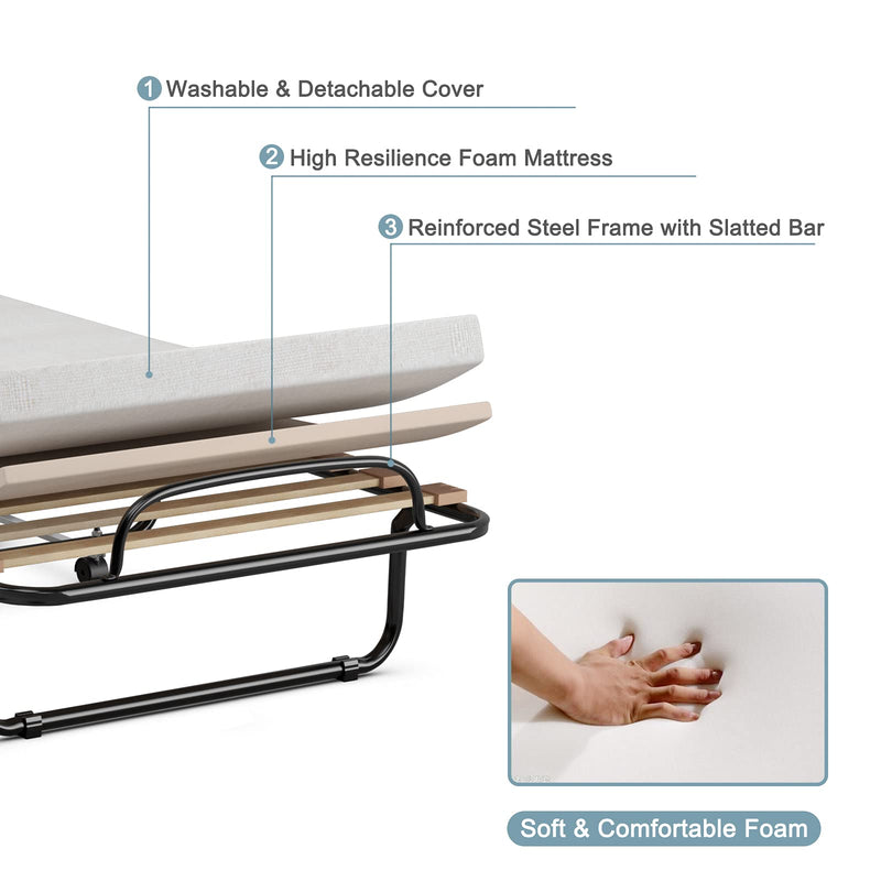 Guest Bed Frame Rollaway with Mattress for Adults