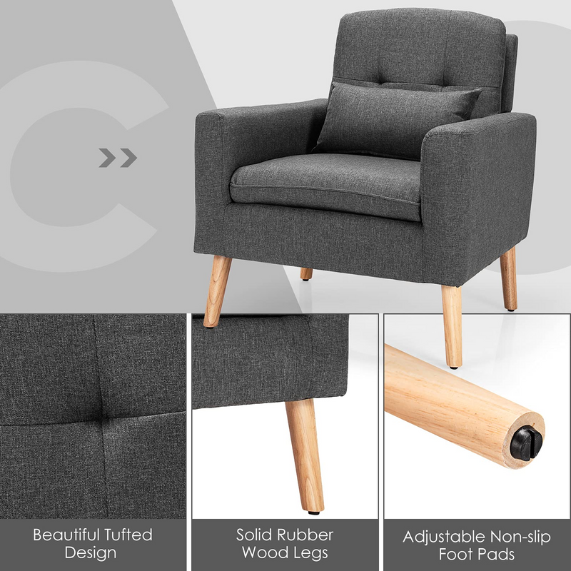 Upholstered Accent Chair, Linen Fabric Single Sofa Armchair w/Waist Pillow