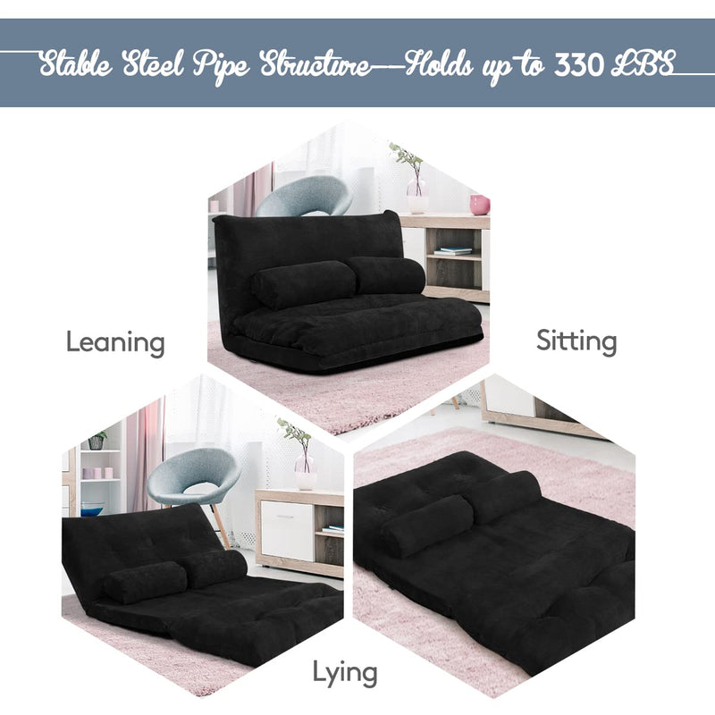 Multi-Functional 6-Position Foldable Lazy Floor Sofa with 2 Pillows