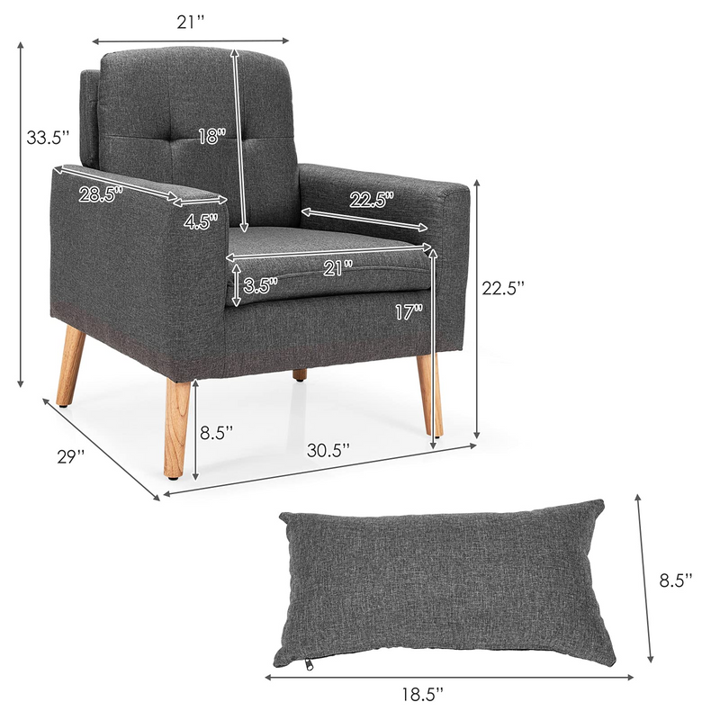 Upholstered Accent Chair, Linen Fabric Single Sofa Armchair w/Waist Pillow