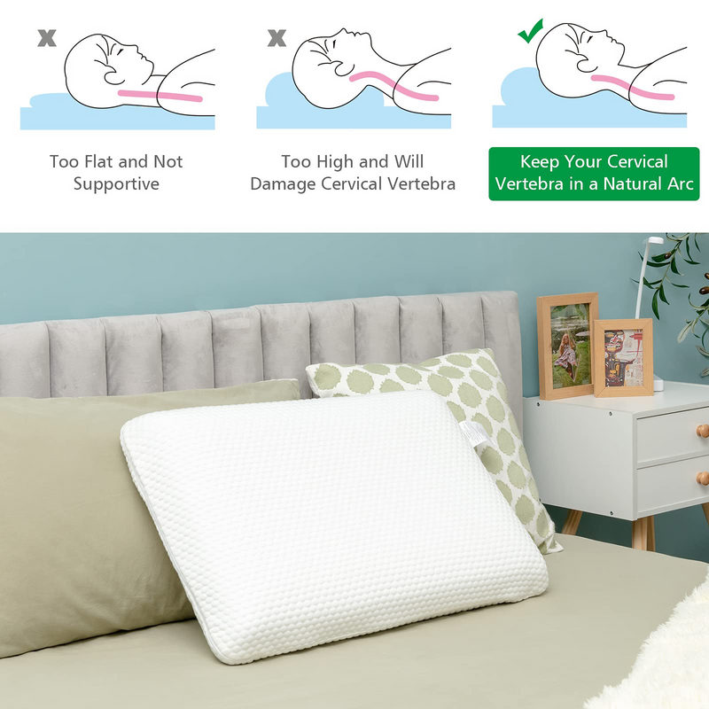 Memory Foam Pillow, Ventilated Comfortable Ergonomic Bed Pillow w/ Zippered Washable Cover