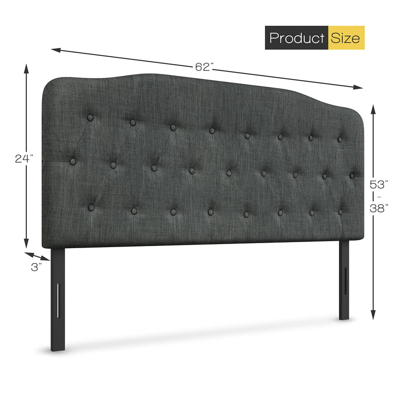 Upholstered Headboard, Adjustable Height from 38" to 53" Platform