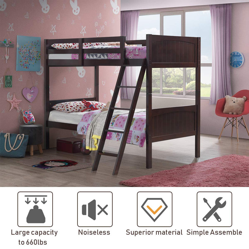 KOMFOTT Twin Over Twin Bunk Beds, Convertible Into Two Individual Solid Rubber Wood Beds, Children Stylish Sleeping Bedroom Furniture
