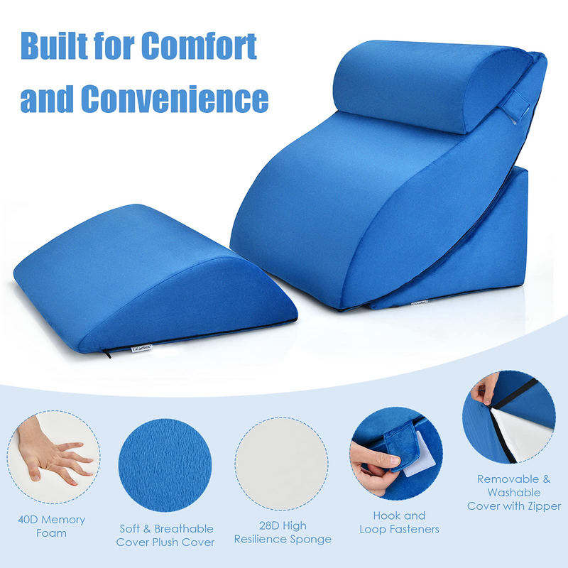 4 PCS Wedge Pillow Set, Adjustable Memory Foam Incline Pillows with Removable & Washable Cover