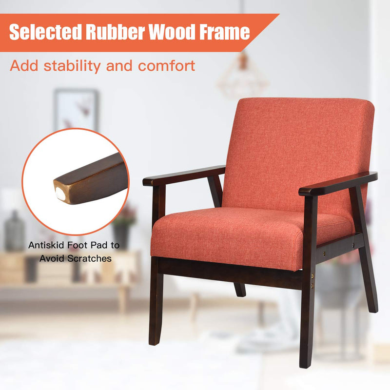 Solid Hardwood Made Mid-Century Modern Accent Chair | Retro Fabric Armchair