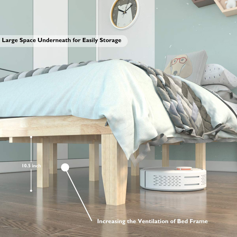 KOMFOTT Bed with 10-Inch Mattress, Solid Wood Platform Bed Frame with Gel Memory Foam Mattress