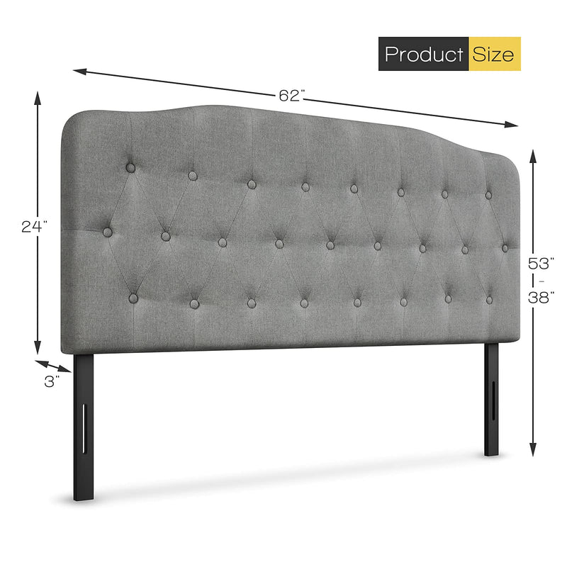 Upholstered Headboard, Adjustable Height from 38" to 53" Platform