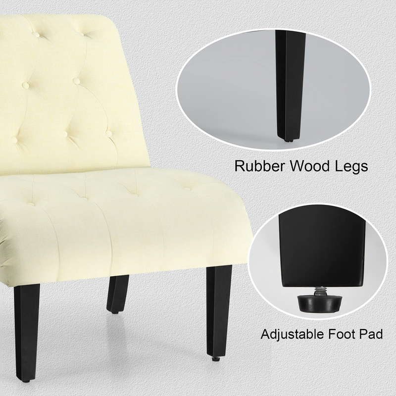 Armless Accent Chair w/Solid Wood Legs & Adjustable Foot Pads