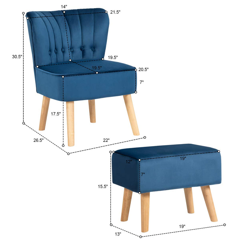 Modern Accent Chair Ottoman Set | Armless Slipper Sofa Chair with Foot stool