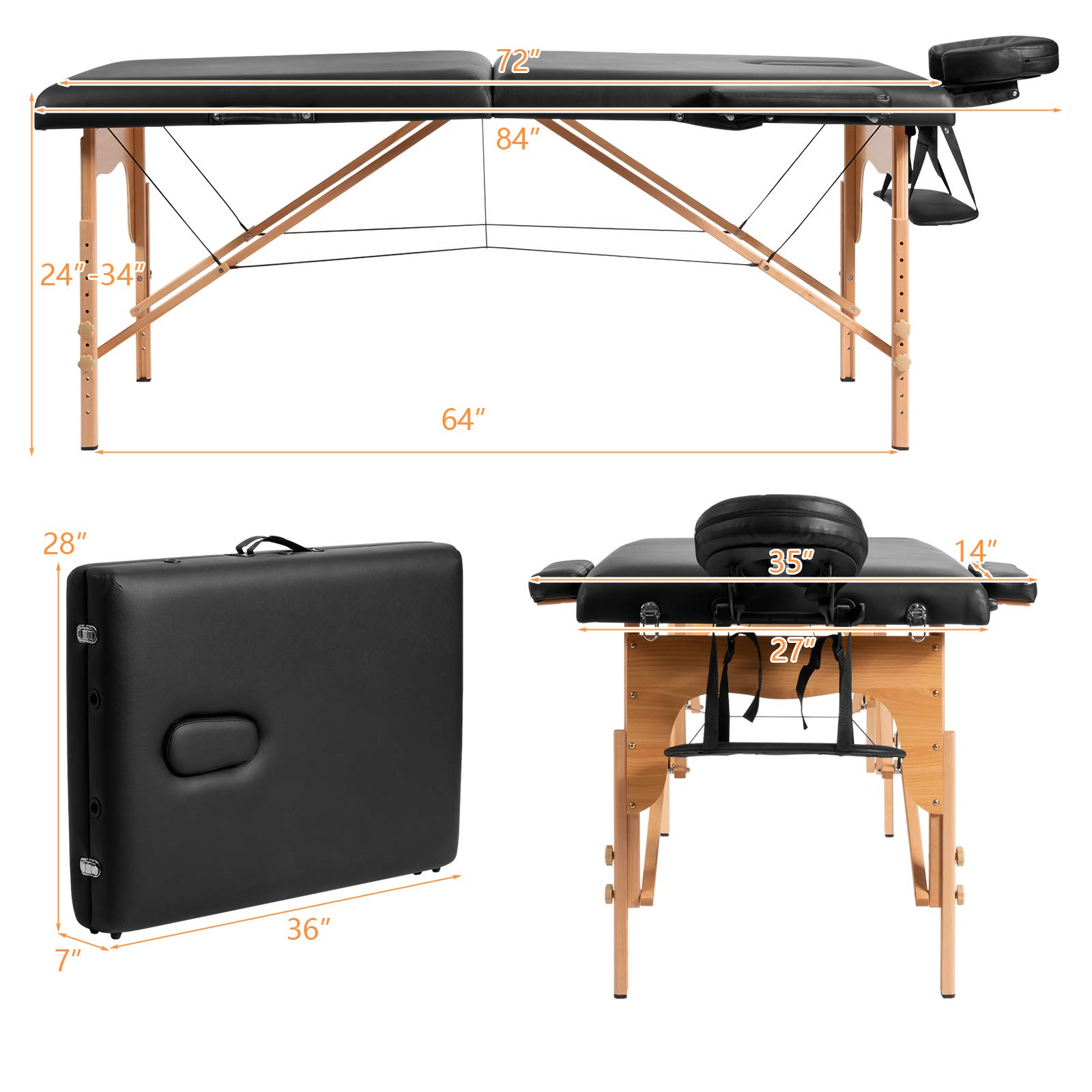 KOMFOTT Portable Massage Bed Height Adjustable with Carry Case & Face Cradle
