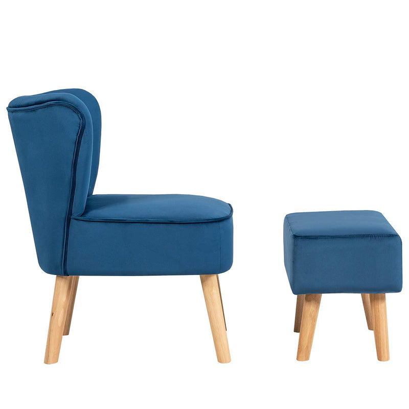 Modern Accent Chair Ottoman Set | Armless Slipper Sofa Chair with Foot stool