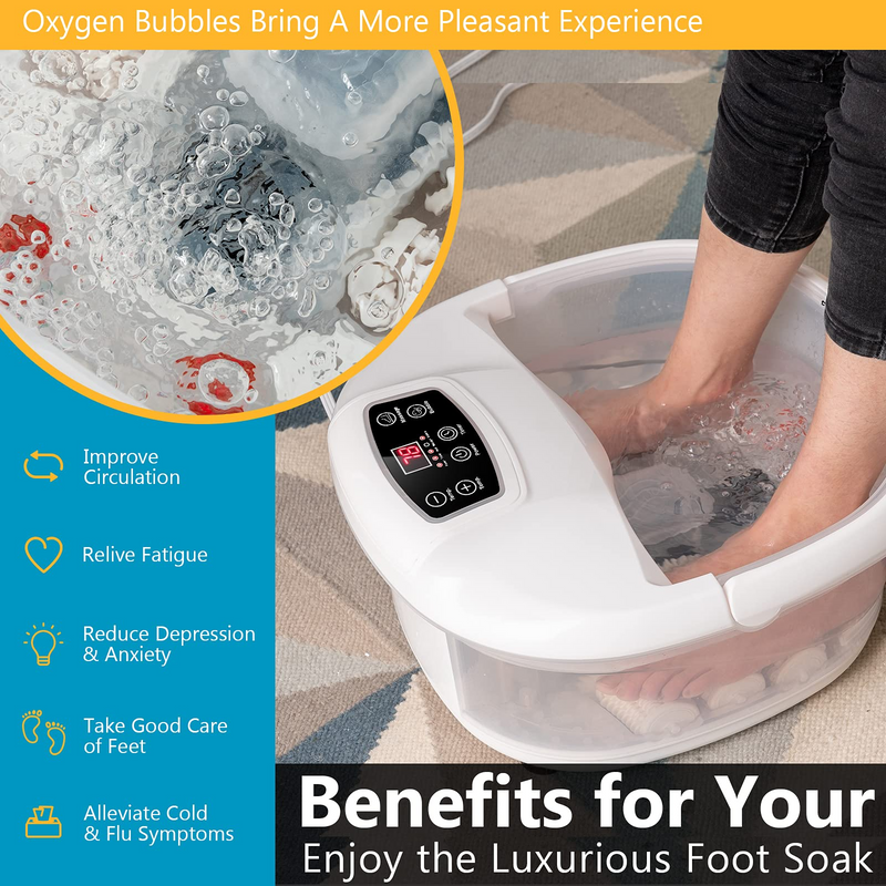 Home Foot Spa Tub with Heat Bubbles & Adjustable Temperature & Time for Feet Relief