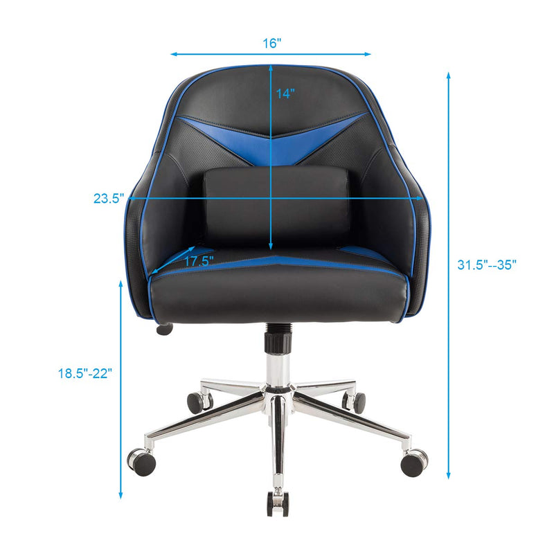 Komfott PU Leather Gaming Chair, Adjustable Height Mid-Back Armchair w/Massage Lumbar Pillow