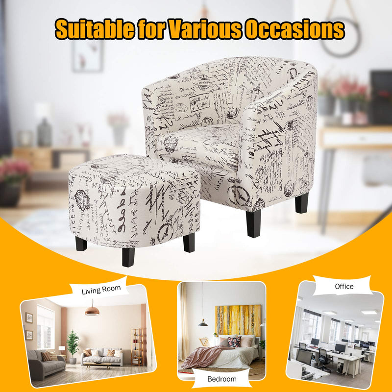 Upholstered Modern Living Room Barrel Accent Tub Chair with Ottoman Foot Rest