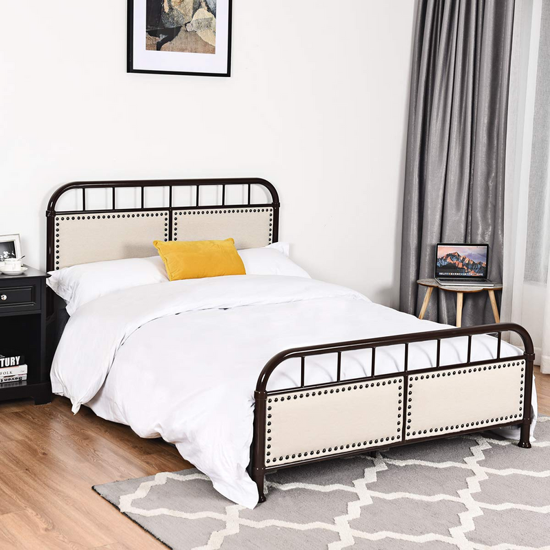 Metal Bed Frame, Full Size Bed Platform with Comfortable Upholstered Headboard and Footboard