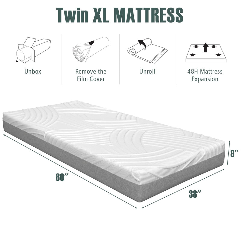 8 Inch Twin XL Bed Mattress，Cool Gel Infusion Memory Foam Mattress for Adjustable Bed