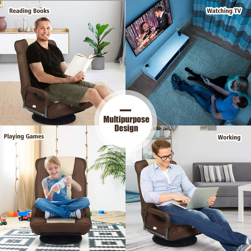 360-Degree Swivel Gaming Floor Chair With Foldable Adjustable Backrest