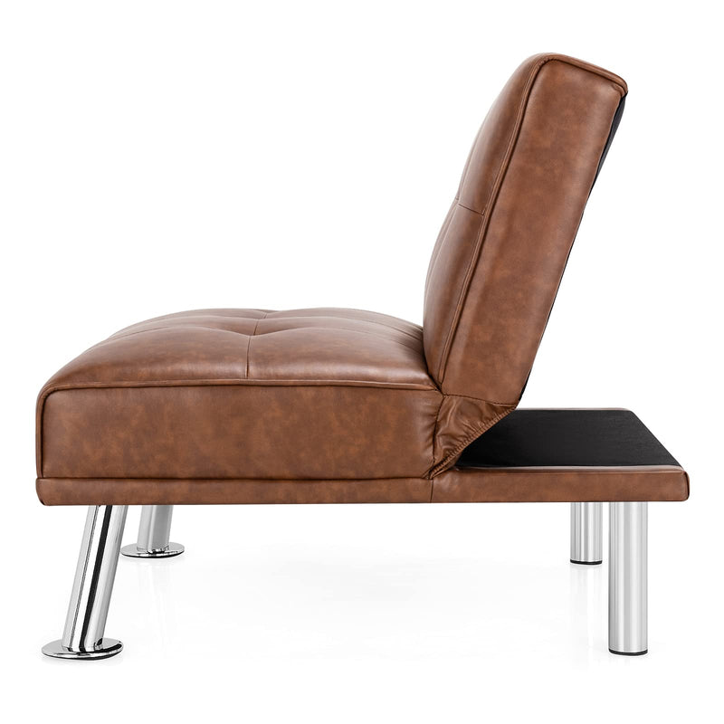 PU Leather 34 Inch Length Convertible Futon Single Sofa Chair