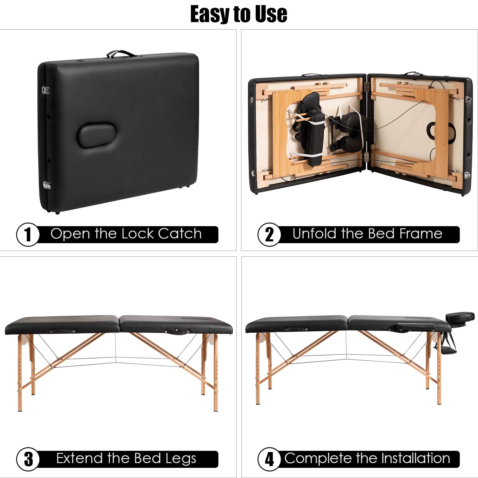 KOMFOTT Portable Massage Bed Height Adjustable with Carry Case & Face Cradle