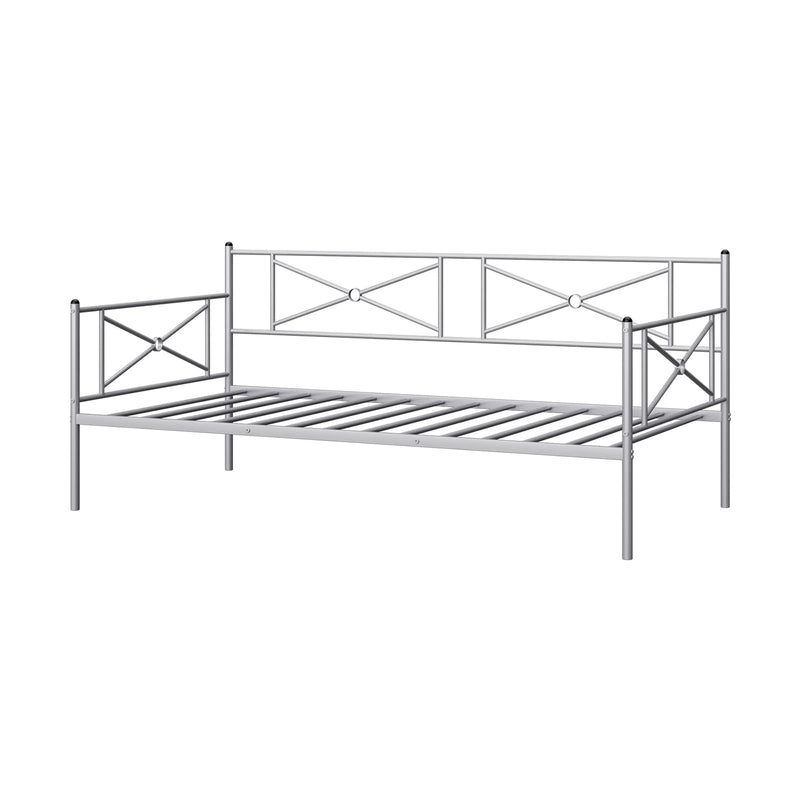 KOMFOTT Metal Daybed Frame, Twin Bed Frame with Steel Slats Support, Sofa Mattress Foundation with Headboard