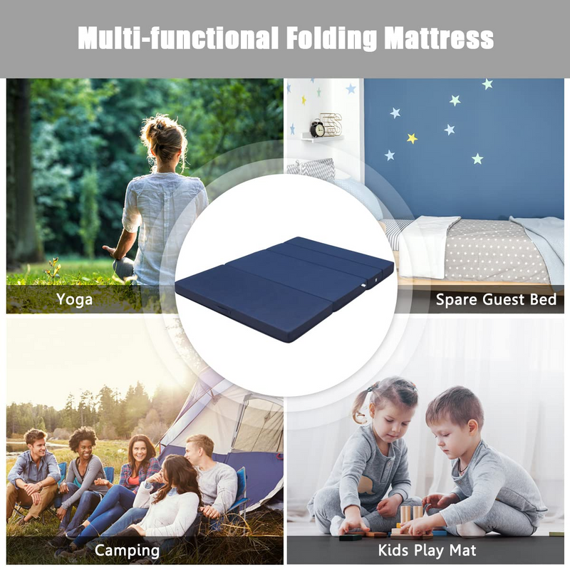 4 Inch Tri-Fold Memory Foam Mattress Pad Topper with Removable Mattress Cover