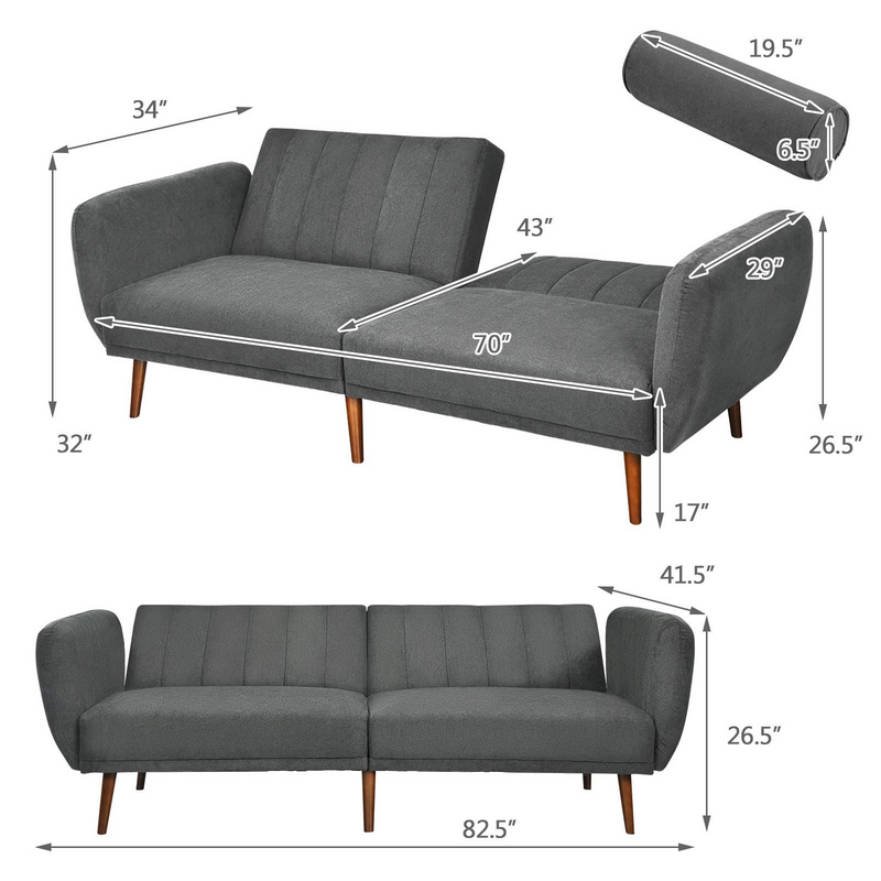 3-Level Angle Adjustable Foldable Futon Sofa Bed with Pillow  for Compact Living Room